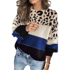 Contrasting Color Sweater Women Loose Round Neck Bottoming Sweater