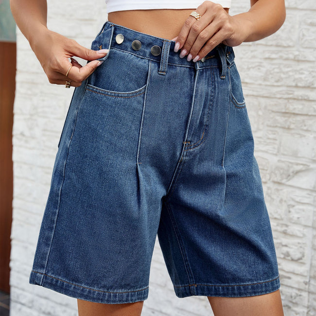 Denim Shorts With Waist Adjustable Design Fashion Summer Pants For Women Hover Image