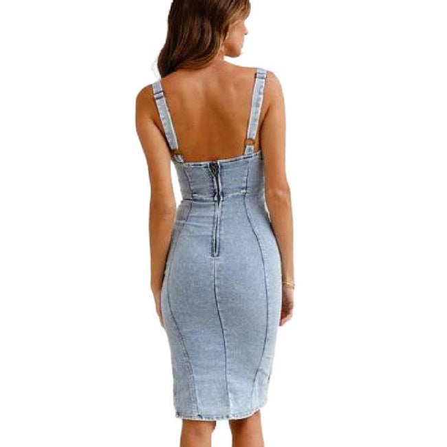 Fashion Sling Split Stretch Denim Dress Main Image