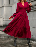 Women's Fashion Lantern Long Sleeve V-neck Dress