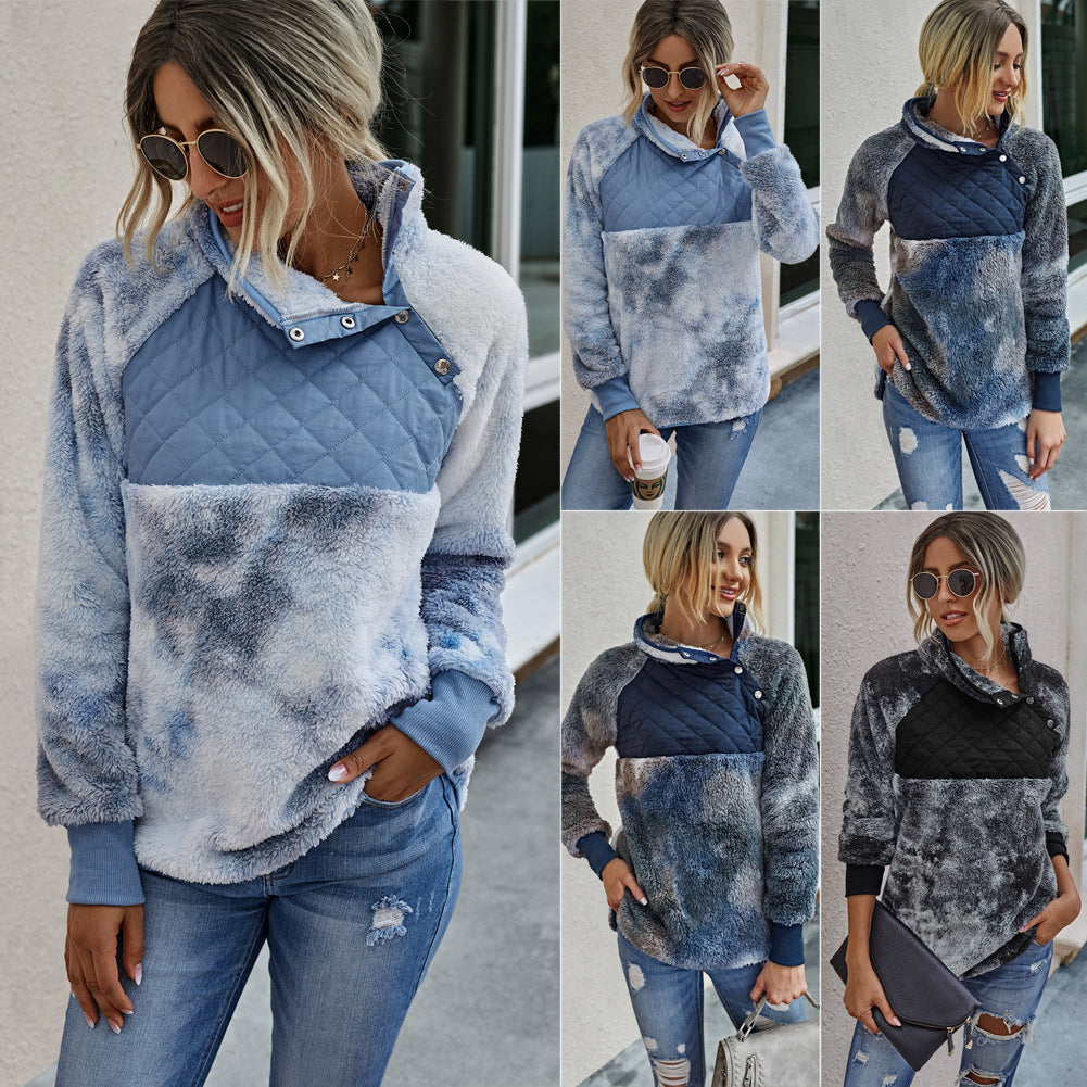 Stitching plush tie-dye sweater women