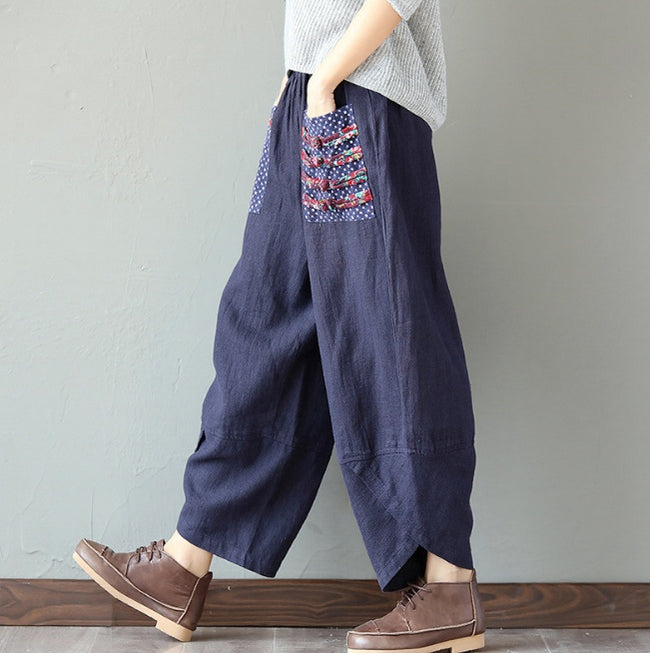 Cotton Linen Loose Trousers Women Wide Leg Pants Main Image