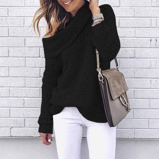 Autumn Off Shoulder Sweater Women Pullover Sweater Warm Winter Knitted Sweater Ladies Long Sleeve Women Loose Sweater Female Hover Image
