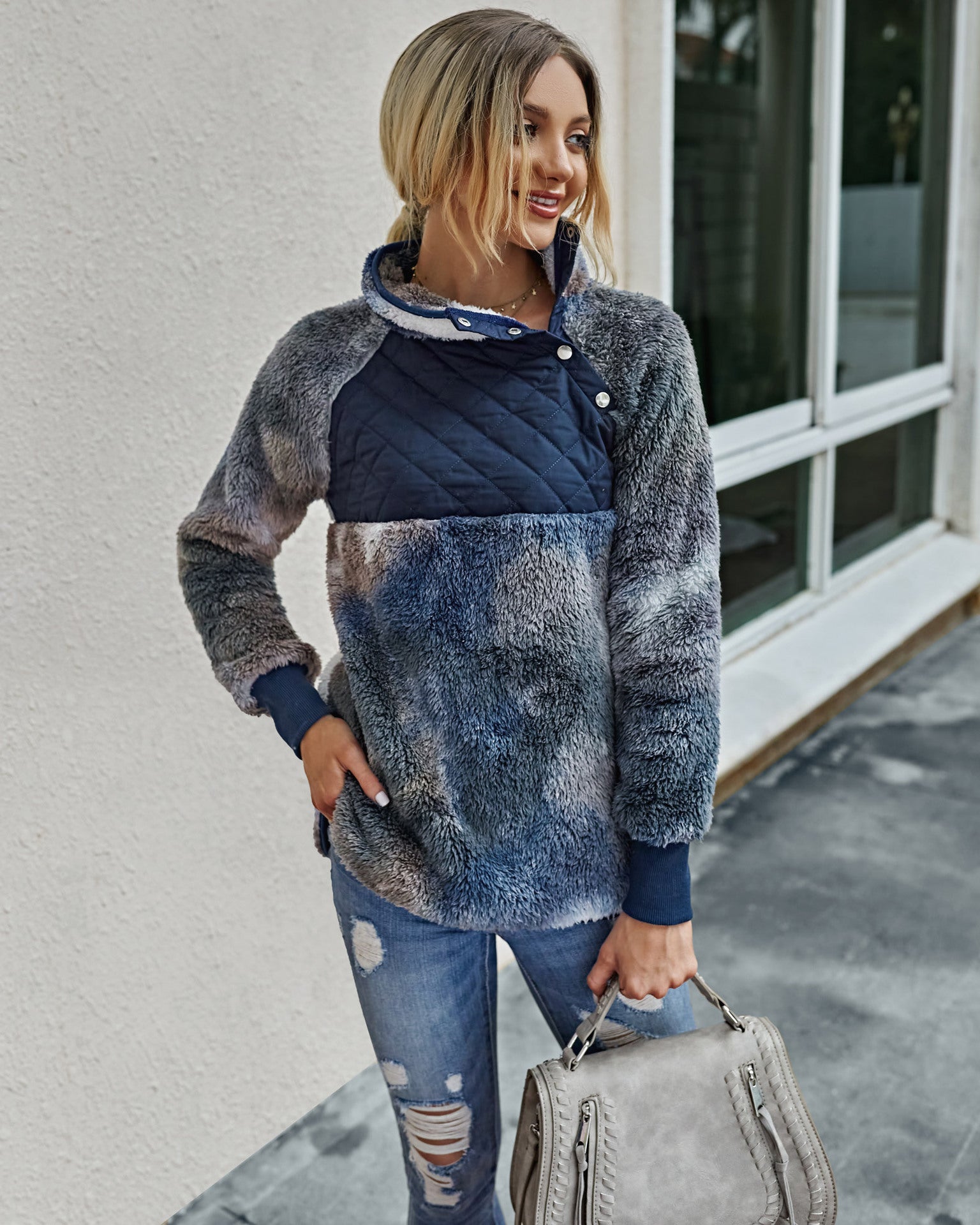 Stitching plush tie-dye sweater women