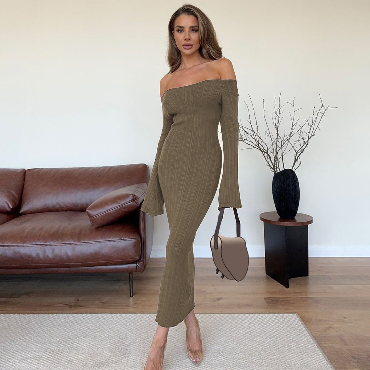 Solid Color One-shoulder Dress Women