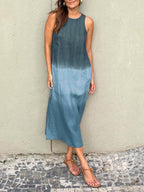 Summer Fashion Round Neck Sleeveless Color Matching Tencel Dress