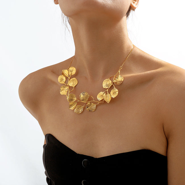 Earring Necklace Luxury Metal Leaf Earrings Choker For Women Personality Jewelry Gift Hover Image
