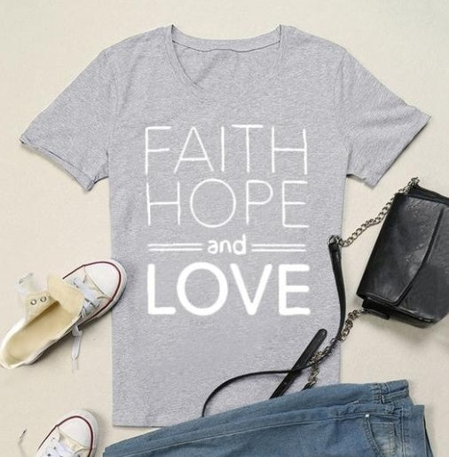 Faith hope and love T-shirts for men and women English alphanumeric street short sleeves Main Image
