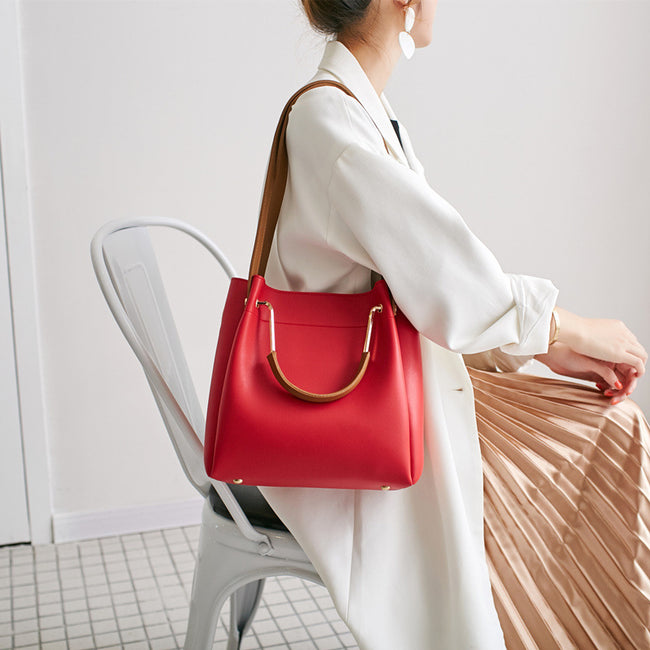 Women Handbag Large Capacity Casual Tote Bag Lady Messenger Shoulder Bag Solid Color Bucket Bag Main Image