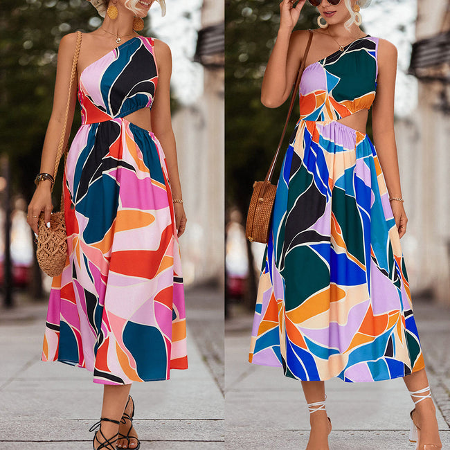 V-neck Lace Up Ruffle Sleeve Printing Dress Hover Image