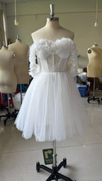 Lace Off-shoulder Mini Wedding Dress