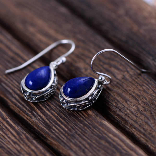 Sterling Silver Jewelry Lapis Lapis Water Drop Earrings for Women Main Image