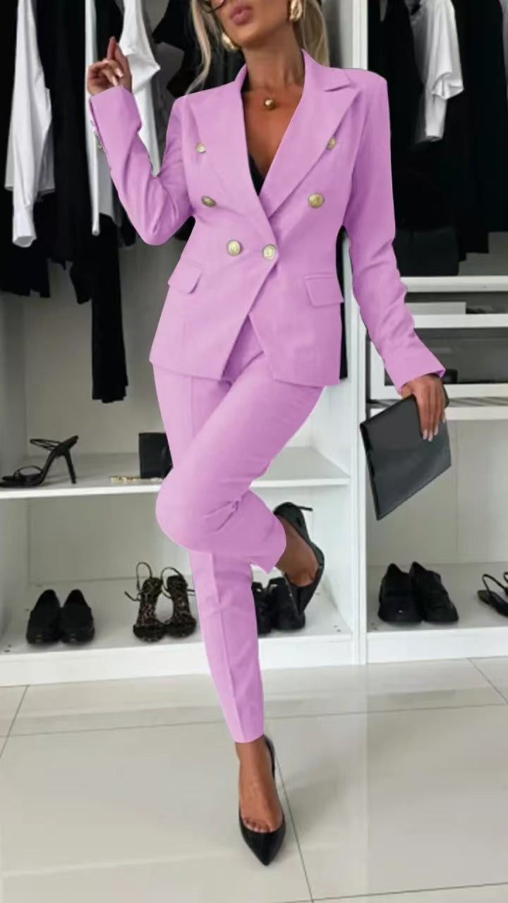 New All-matching Casual Suit Lapel Button-down Jacket And Slim-fit Trousers For Women's Office Business Set Clothing