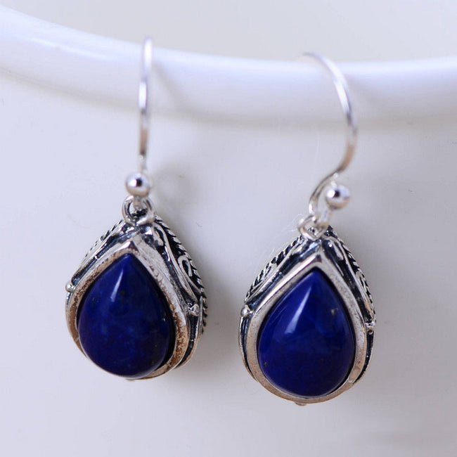 Sterling Silver Jewelry Lapis Lapis Water Drop Earrings for Women Hover Image