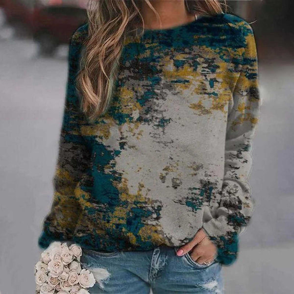 Sweat-shirts décontractés à imprimé pour femmes, t-shirts thermiques à col rond et manches longues, haut court ample, poleras de mujer style bohème et indépendant