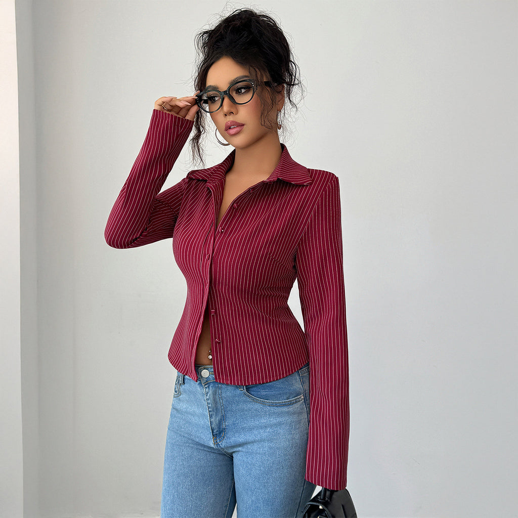 Fashion Striped Long Sleeves Cardigan Shirt Women