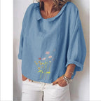 Linen loose Lapel long sleeve shirt for women