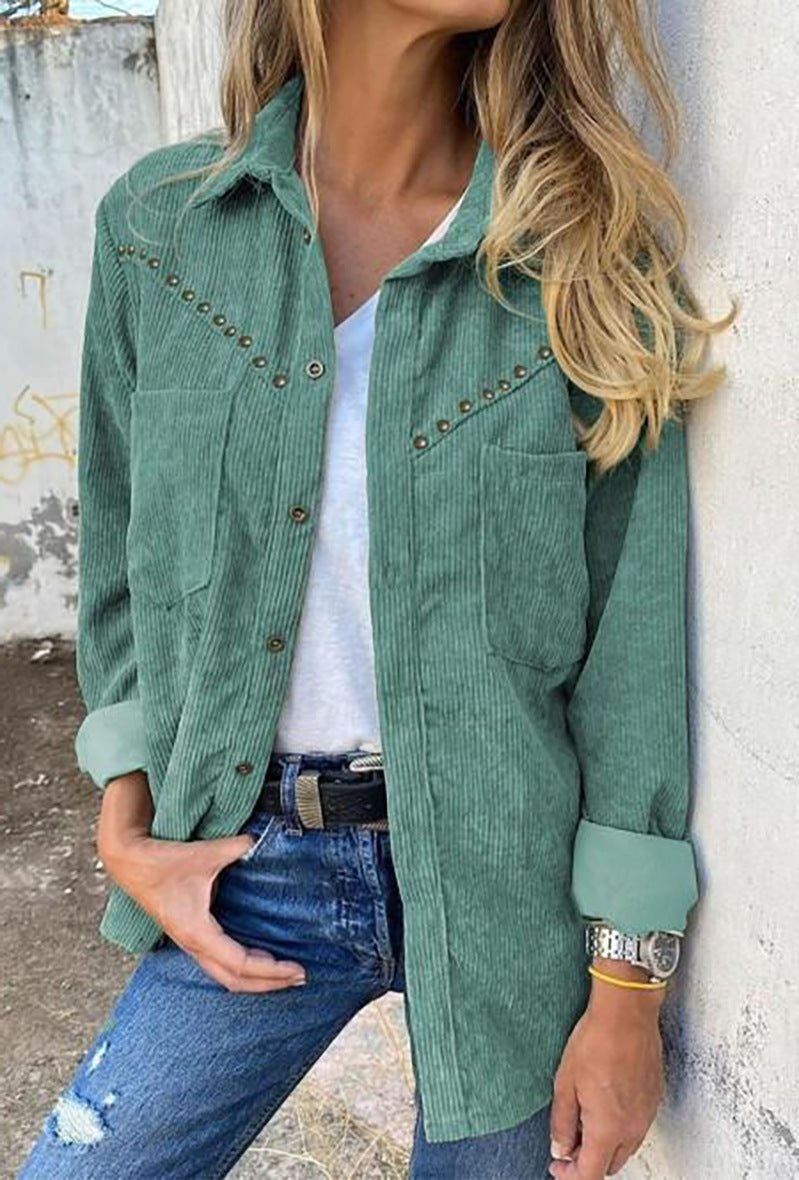 Rivet Long-sleeved Button Pocket Shirt Top Women