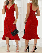 Women's Mid-length Backless Waist Trimming Dress