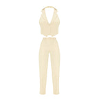 Niche Women's Asymmetric Collar Halter Vest Suit Casual Trousers Two-piece Set
