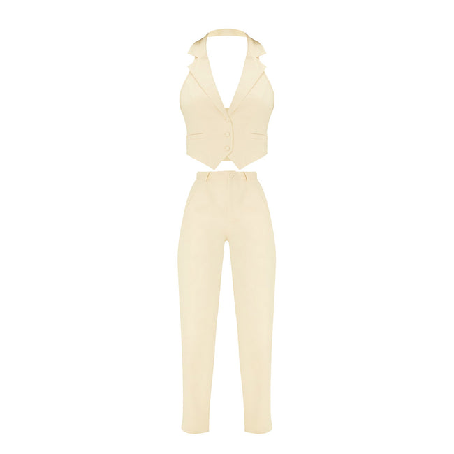 Niche Women's Asymmetric Collar Halter Vest Suit Casual Trousers Two-piece Set Main Image