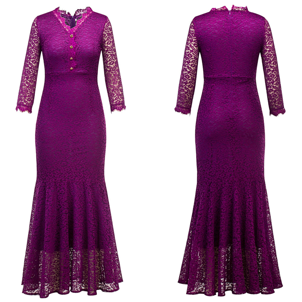 V-neck floral wedding party dress and dress