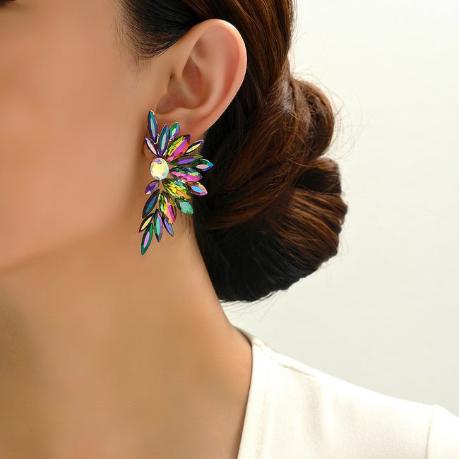 Luxury Crystal Wing Stud Earrings Statement Rhinestone Sparkly Elegant Jewelry For Women Party Wedding Bridal Prom Hover Image