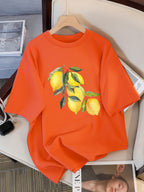 Creative Lemon Pattern T-Shirts Female Casual Soft Tops Fash