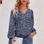 Loose Printed Long Sleeve V-neck Chiffon Shirt For Women