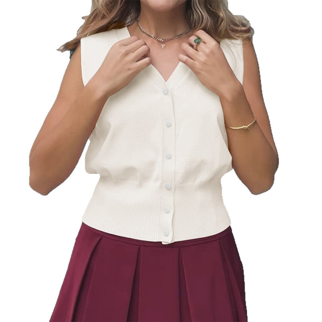 Leisure Vacation Solid Color Buttons T-shirt Vest For Women Main Image