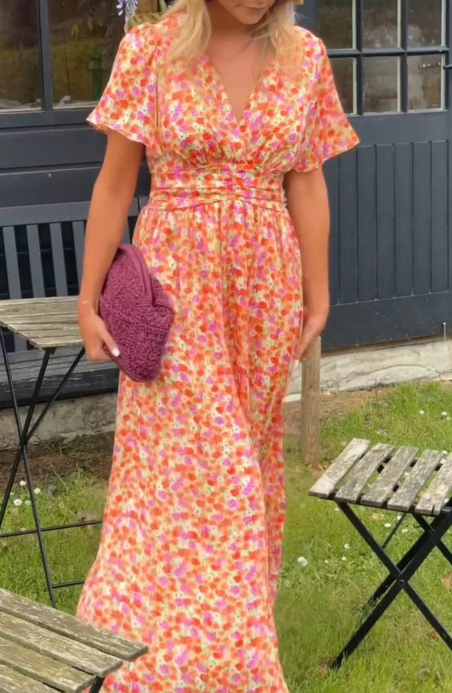 Printed Waist-controlled V-neck Dress Main Image