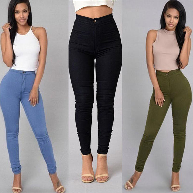 Casual Pants For Women High Waist Stretch Slim Trouser Skinny Candy Color Jeans Main Image