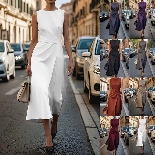 Summer Irregular Sleeveless Dress With Belt Fashion Temperament Slim Back Zipper Dresses For Women Clothing Hover Image