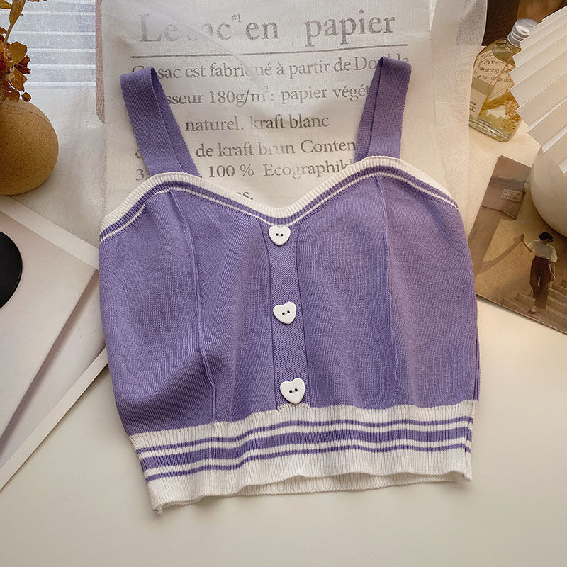 Sweet Wind Love Button Short Cropped Knitted Vest Women