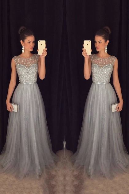Chiffon Sleeveless Sequined Evening Wedding Dress Main Image