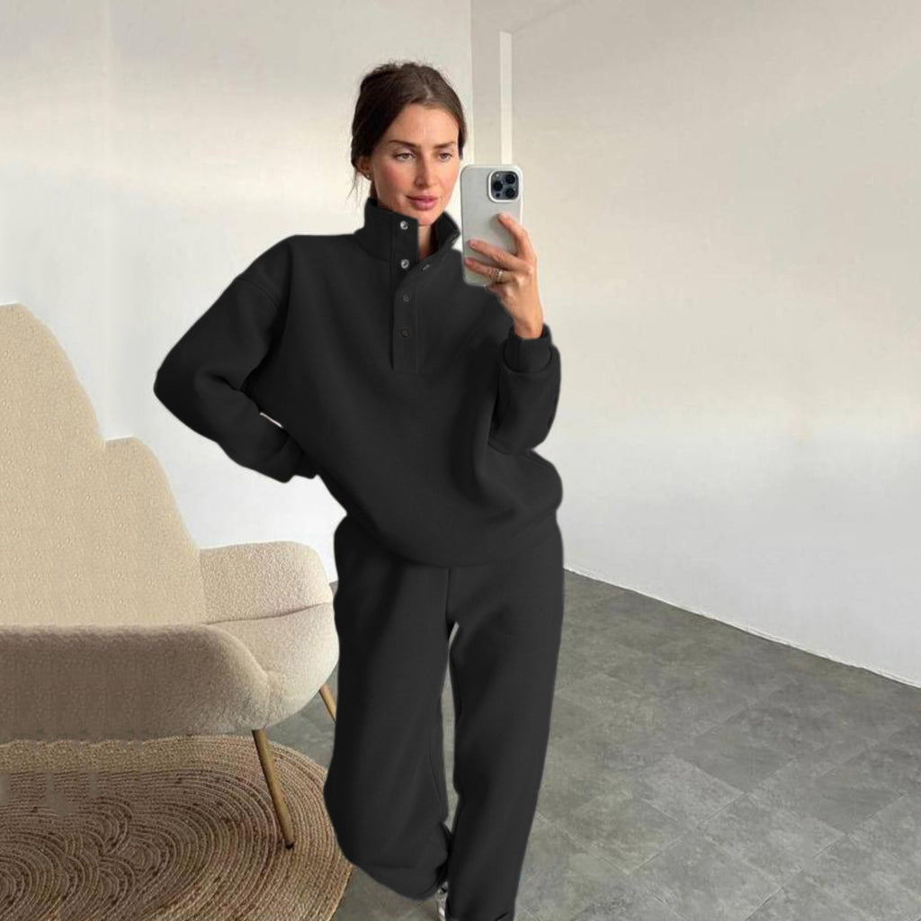 Women's Fashion Button Stand Collar Suit Two-piece Set