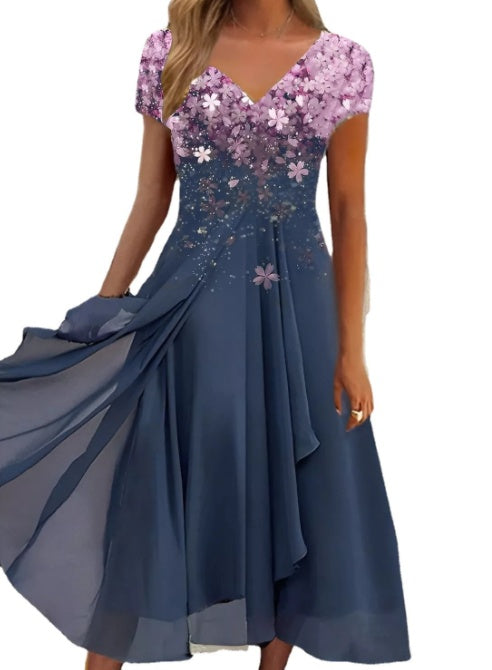 Chiffon Patchwork Floral Ladies Chiffon Dress