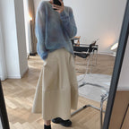 Perspective Round Neck Loose Mohair Sweater Knit Sweater Women Thin