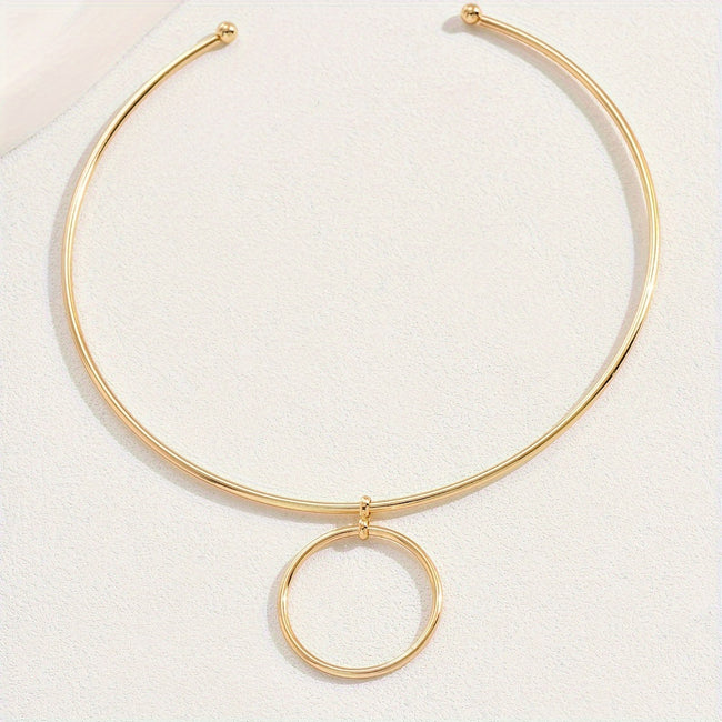 Women Collar Choker Necklace Big Circle Geometric Metal Pendants Torques Statement Necklaces Main Image