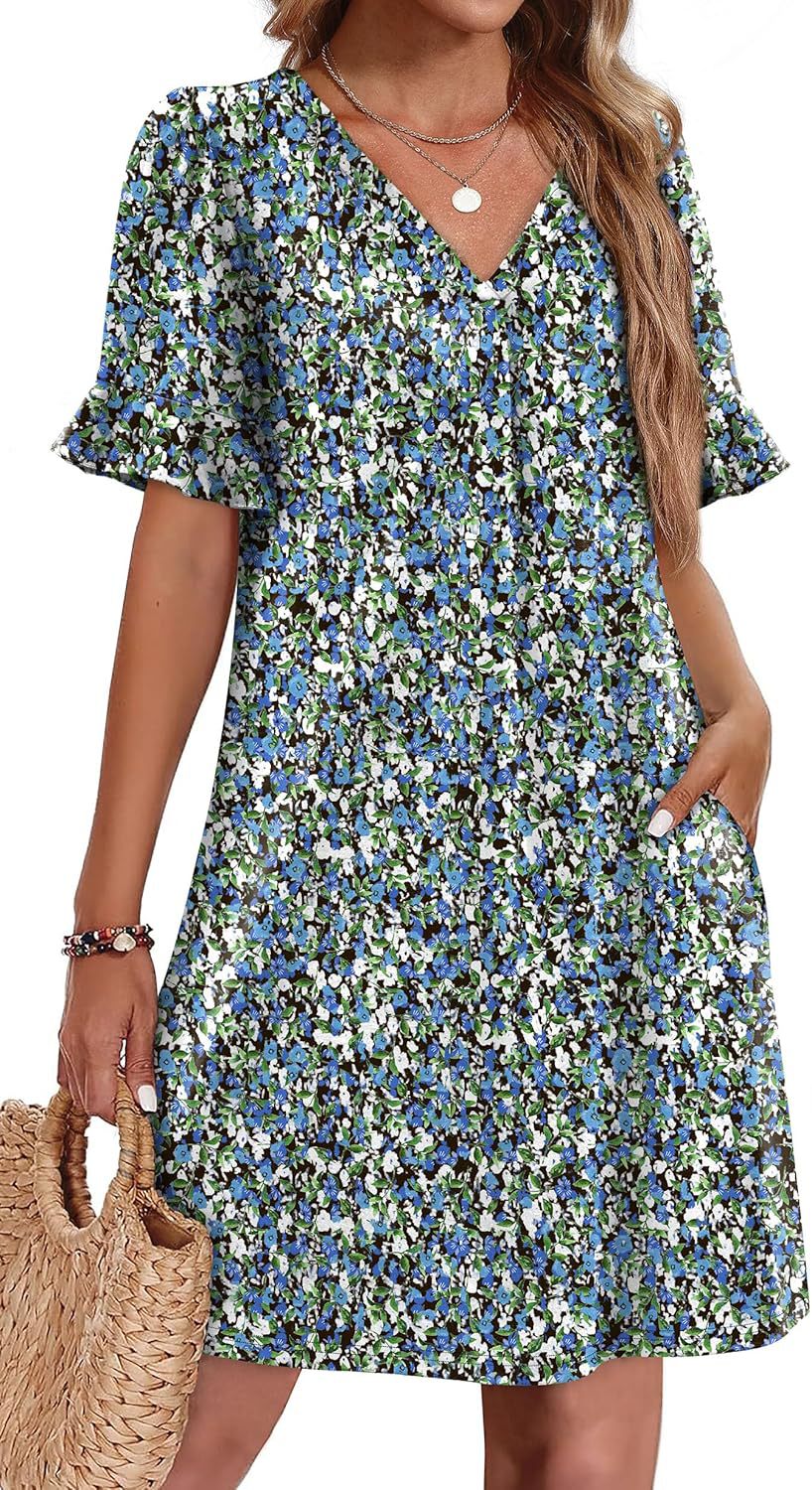 Women's V-neck Vacation Elegant Ruffled Dress With Pockets