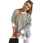 Striped Sweater Round Neck Pullover Top For Women