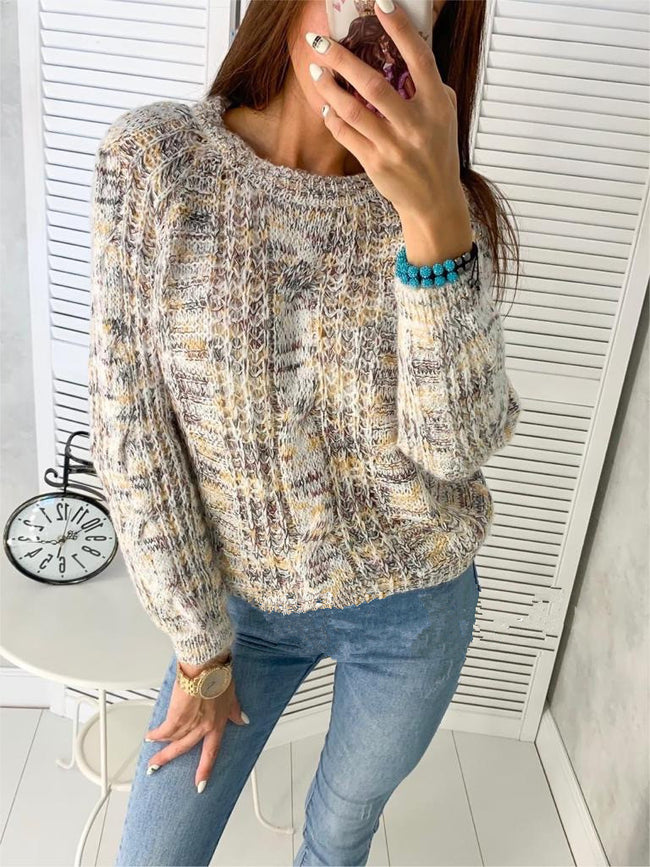 Loose round neck sweater women loose pullover sweater Hover Image