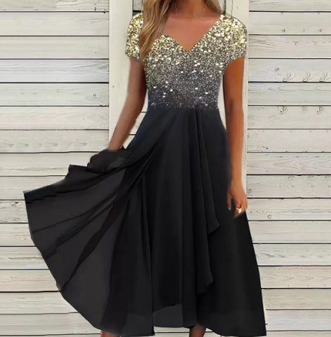 Chiffon Patchwork Floral Ladies Chiffon Dress