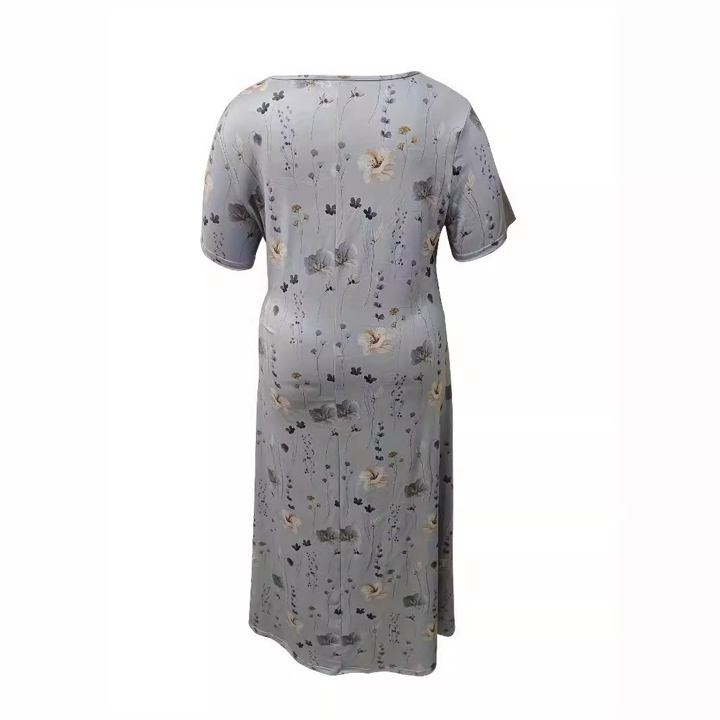 Casual Loose V-neck Printed Long Dress