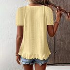 Women's Ruffle Hem Short Sleeve T-Shirt Casual Summer Crew Neck Blouses Top