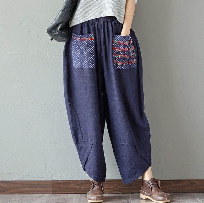 Cotton Linen Loose Trousers Women Wide Leg Pants Hover Image