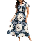 V-neck Dress Beach Vacation Elastic Waist Band Collar
