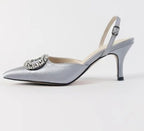 Elegant Rhinestone High Heels Women Pumps Silk Pointed Toe Red Bridal Wedding Shoes Buckle Strap Crystal Party Sandals