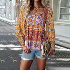 Autumn Bohemian Casual Style Rayon Long-sleeved Shirt For Women