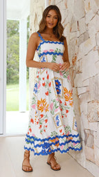 Women's SpringSummer New Suspender Printed Long Dress